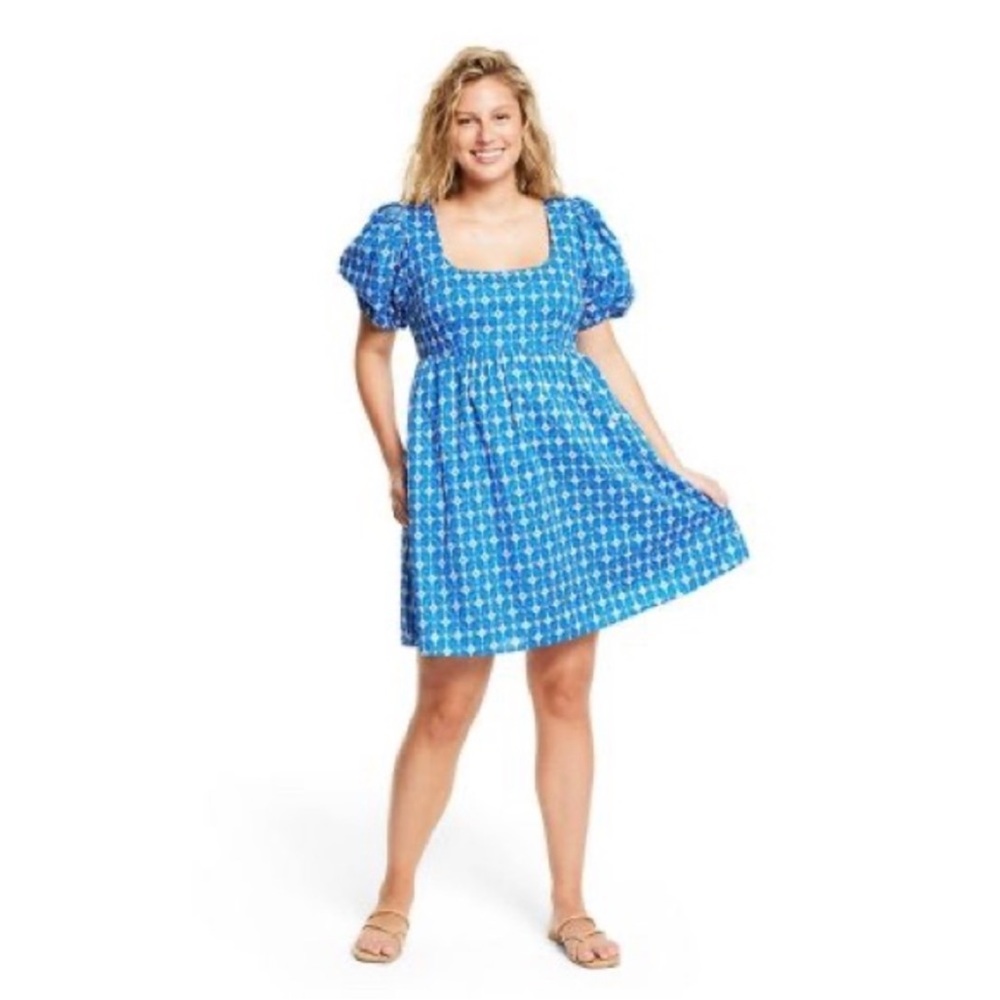 Rhode embroidered eyelet mini dress blue and white pockets size M - Picture 5 of 16
